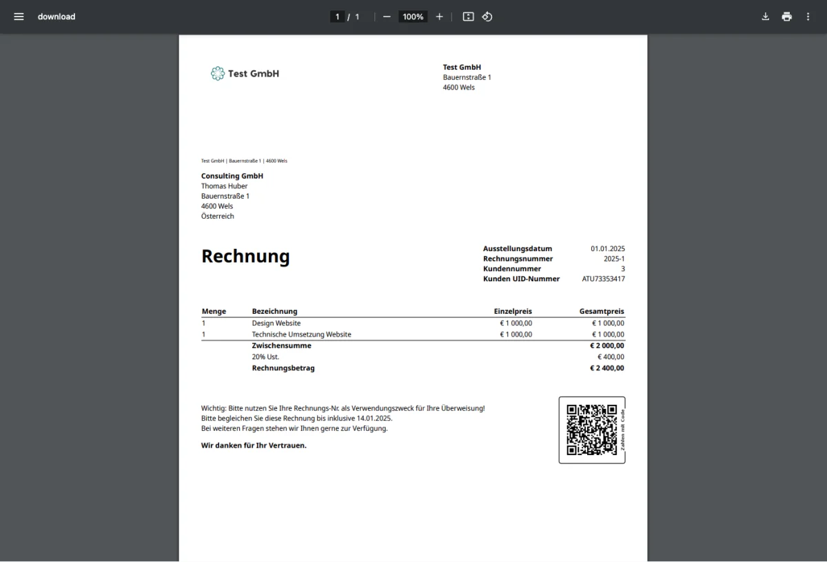 Gedruckte Rechnung