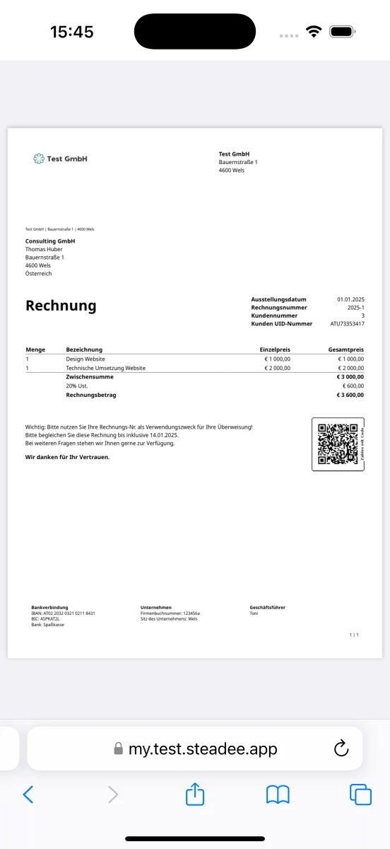 Gedruckte Rechnung